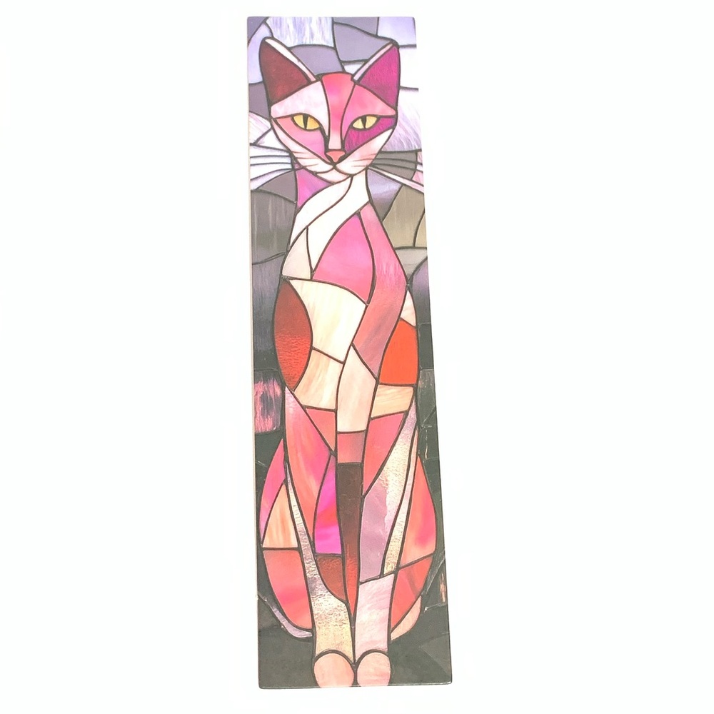 Stained Glass Cat Bookmark - Pink and Purple